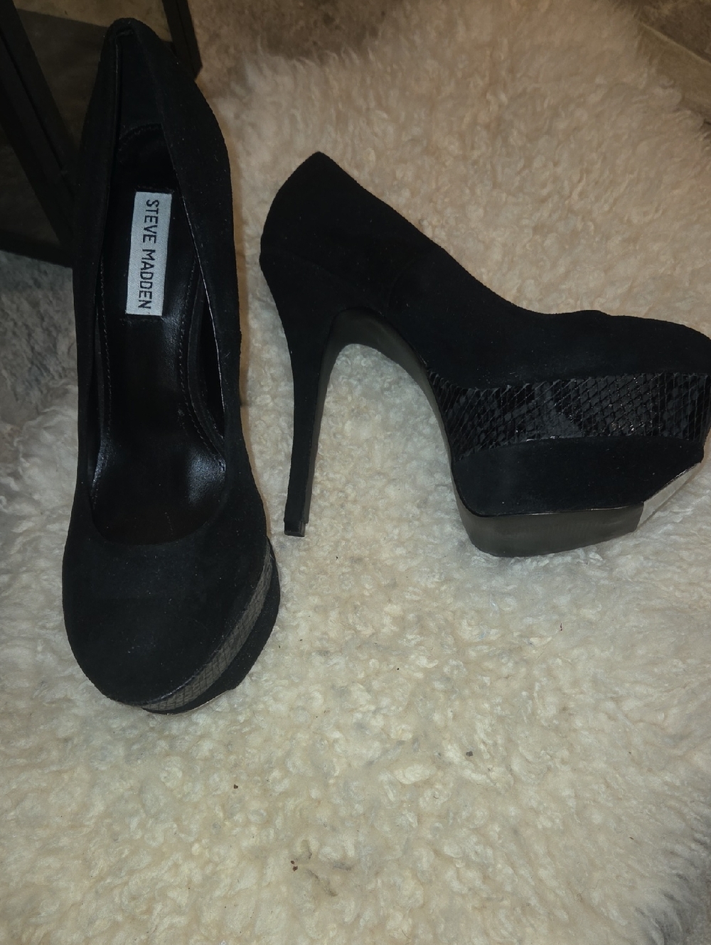 Steve Madden Black Suede Holler Platform Stiletto Pumps Heels Size 8.5 NWB